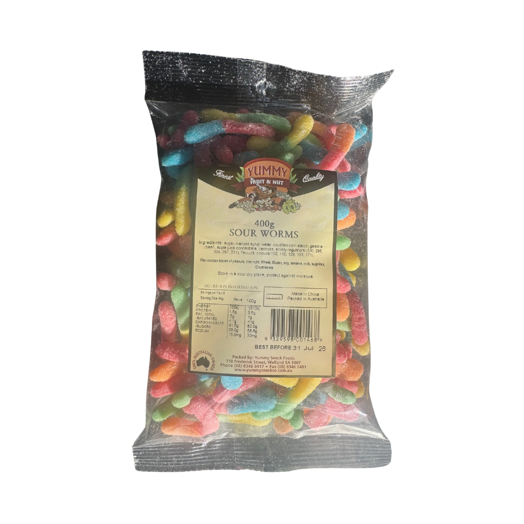 Yummy Sour Worms 400g BAG