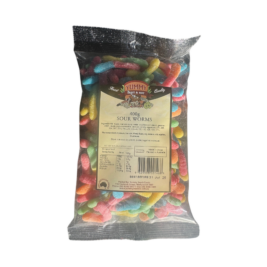 Yummy Sour Worms 400g BAG