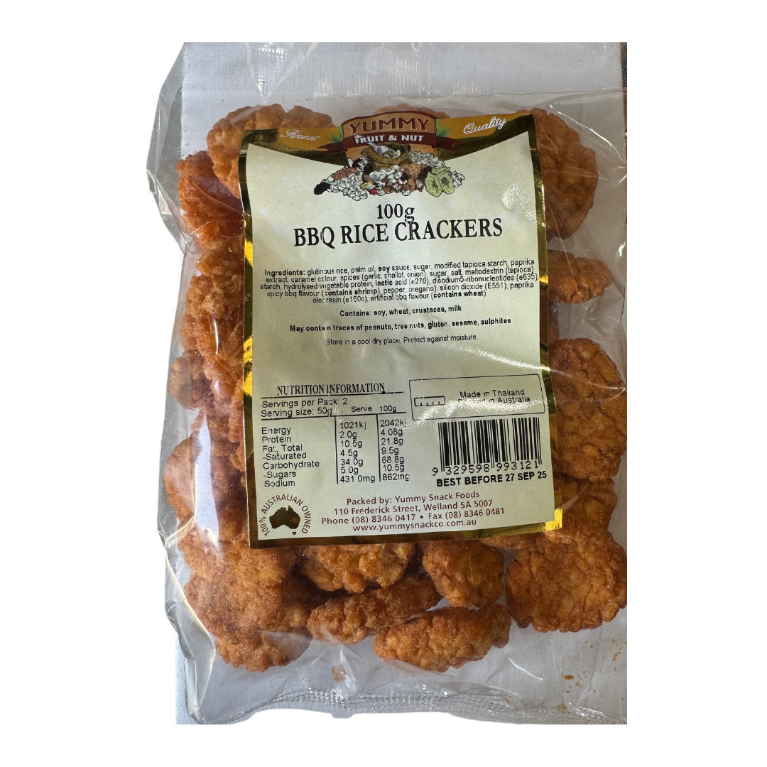 Yummy Rice Crackers BBQ 100g BAG