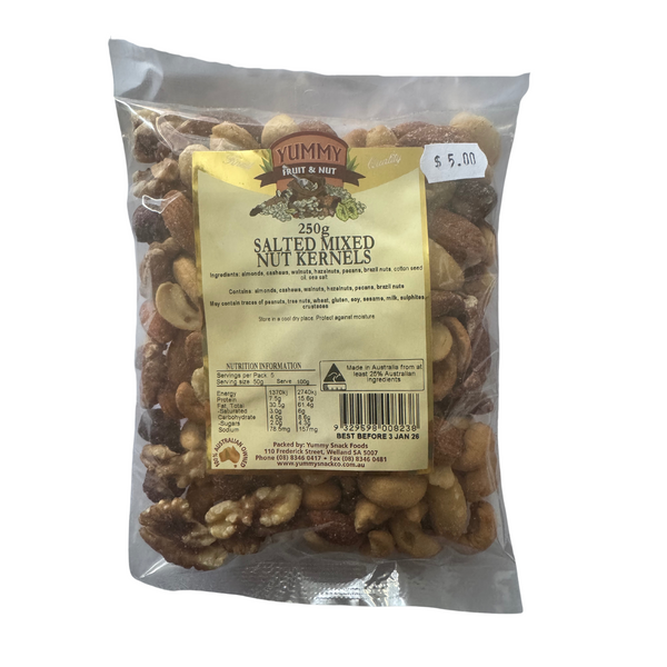 Yummy Salted Mixed Nut Kernels 250g BAG – King Cole Direct Fruit Supply