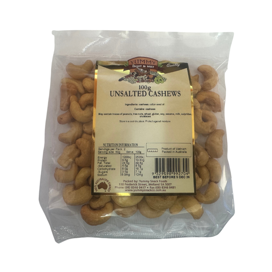 Yummy Unsalted Cashews 100g BAG